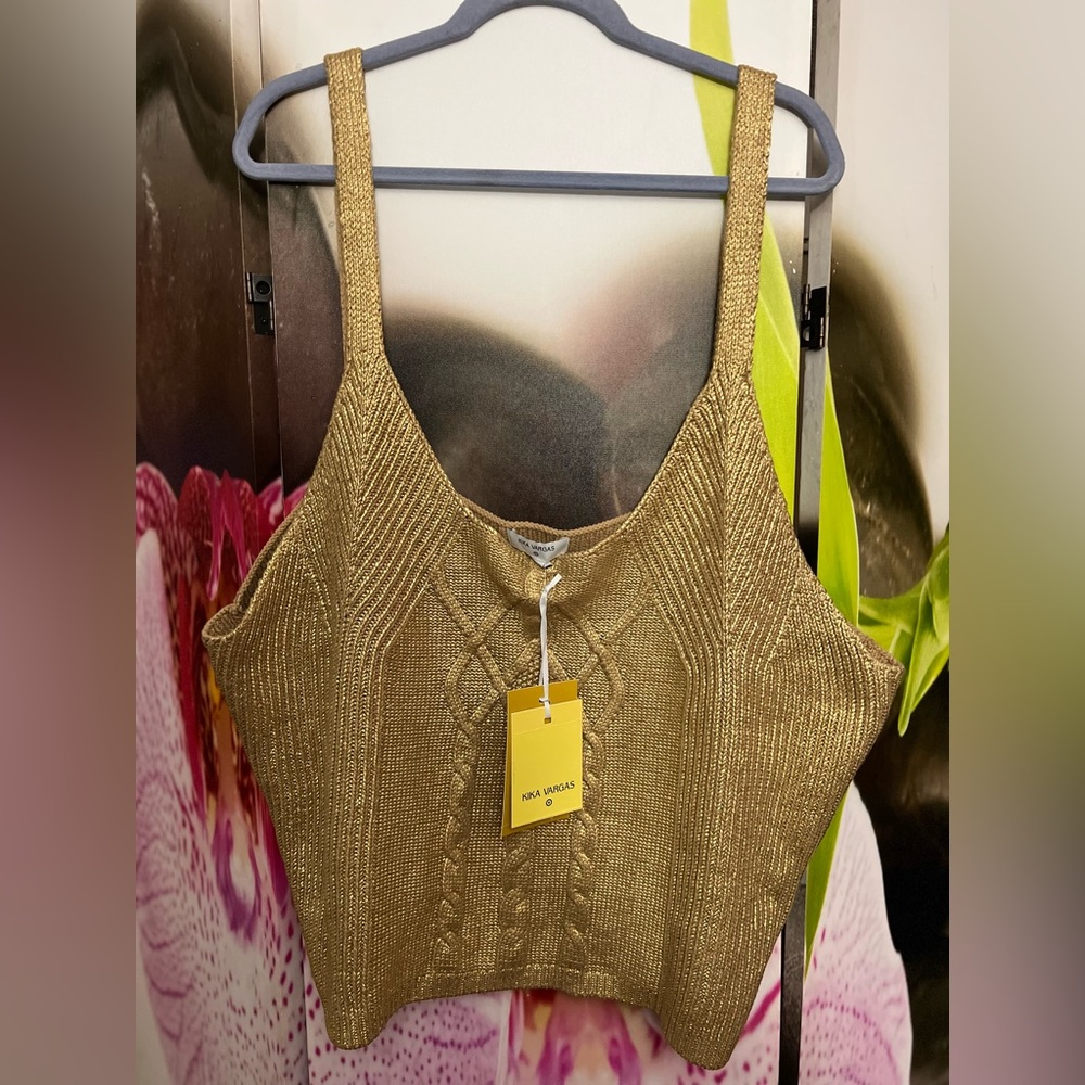 KIKA VARGAS Gold Cable Knit Sweater Top